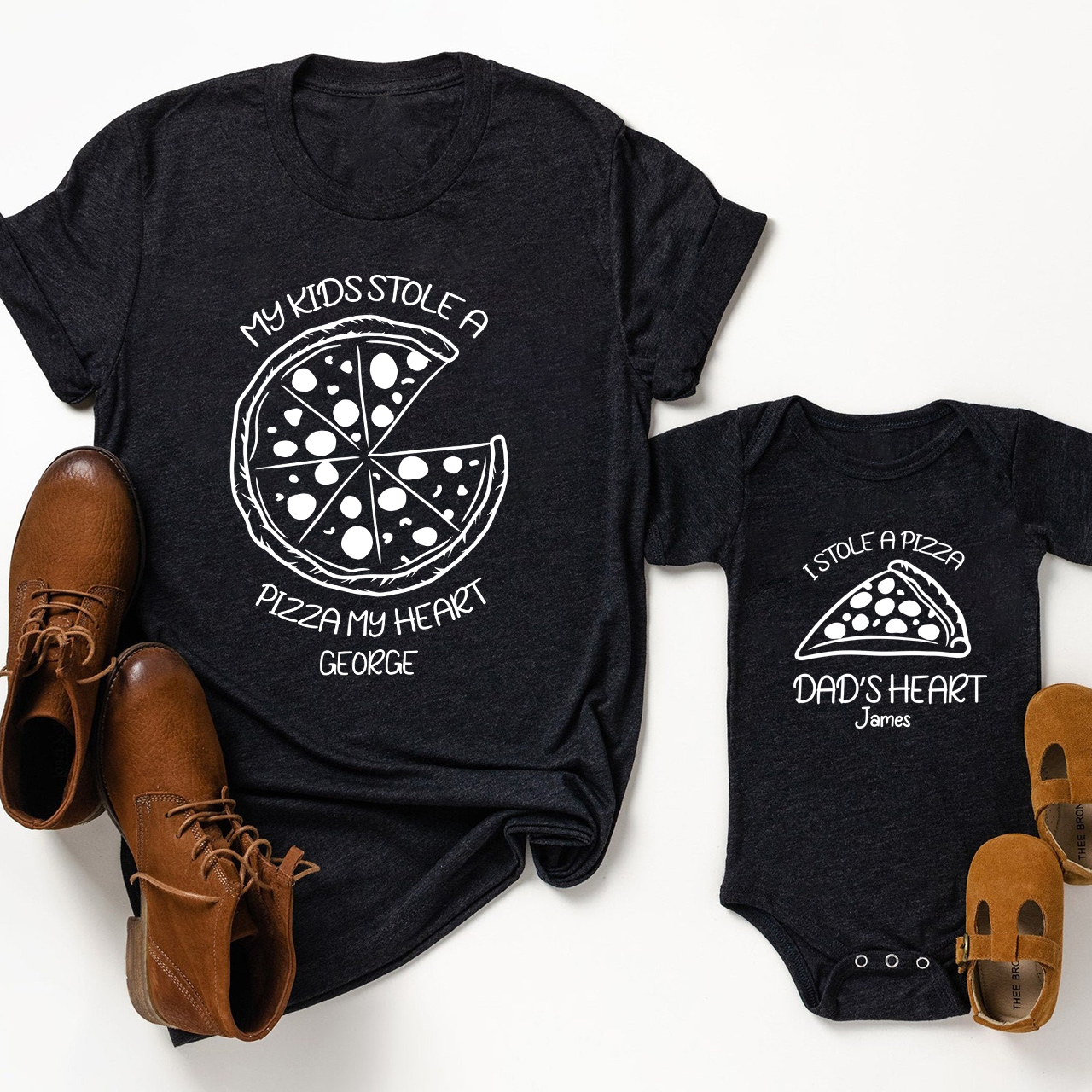 Matching First Father's Day Bodysuit & Shirts (Pizza)