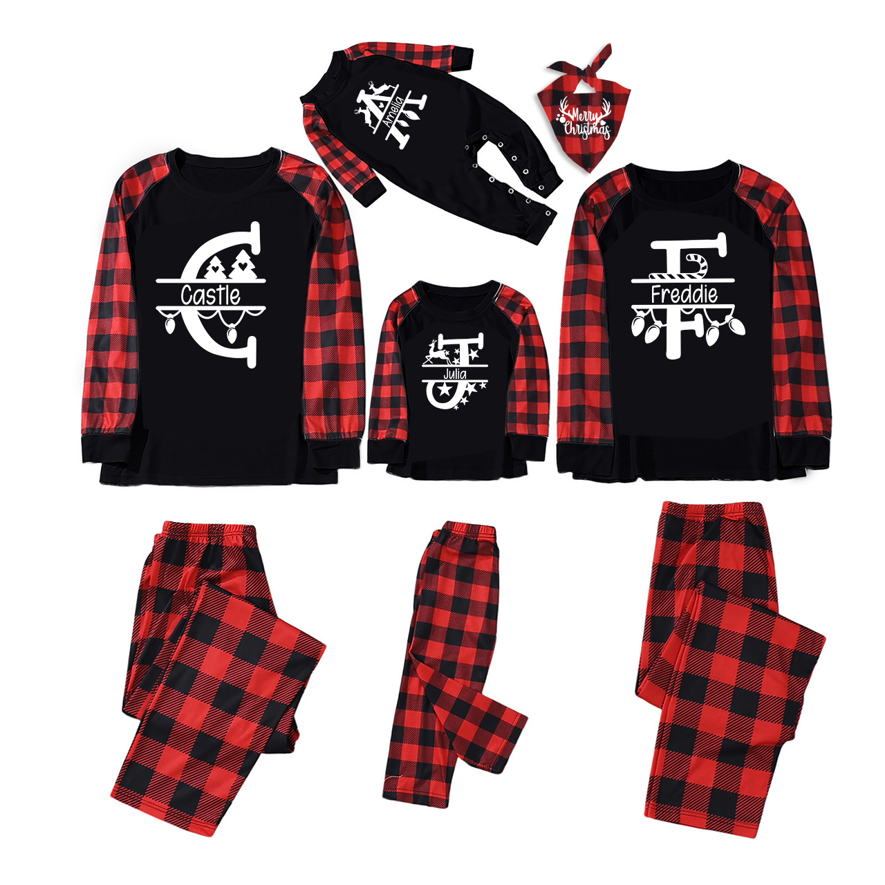 Personalized Red Letters Christmas Family Matching Pajamas