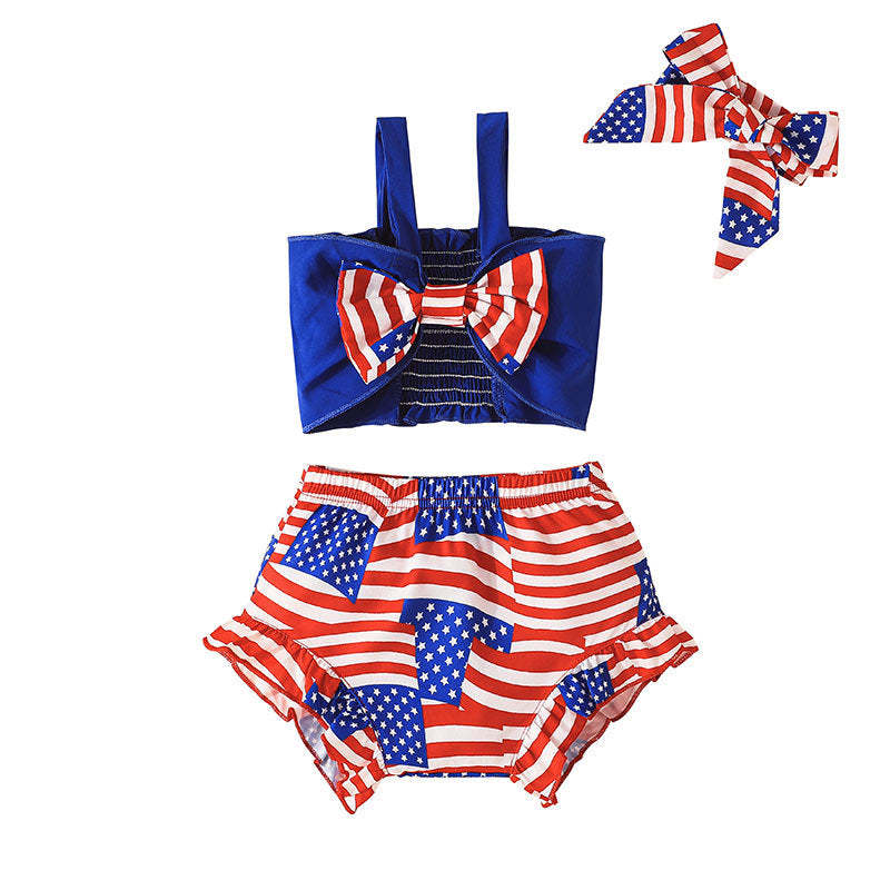 4th Of July Baby Girl Bow Outfit Set