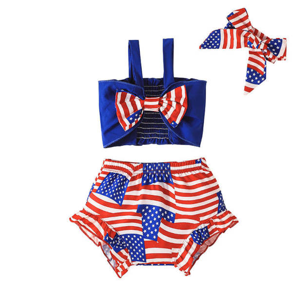 4th Of July Baby Girl Bow Outfit Set