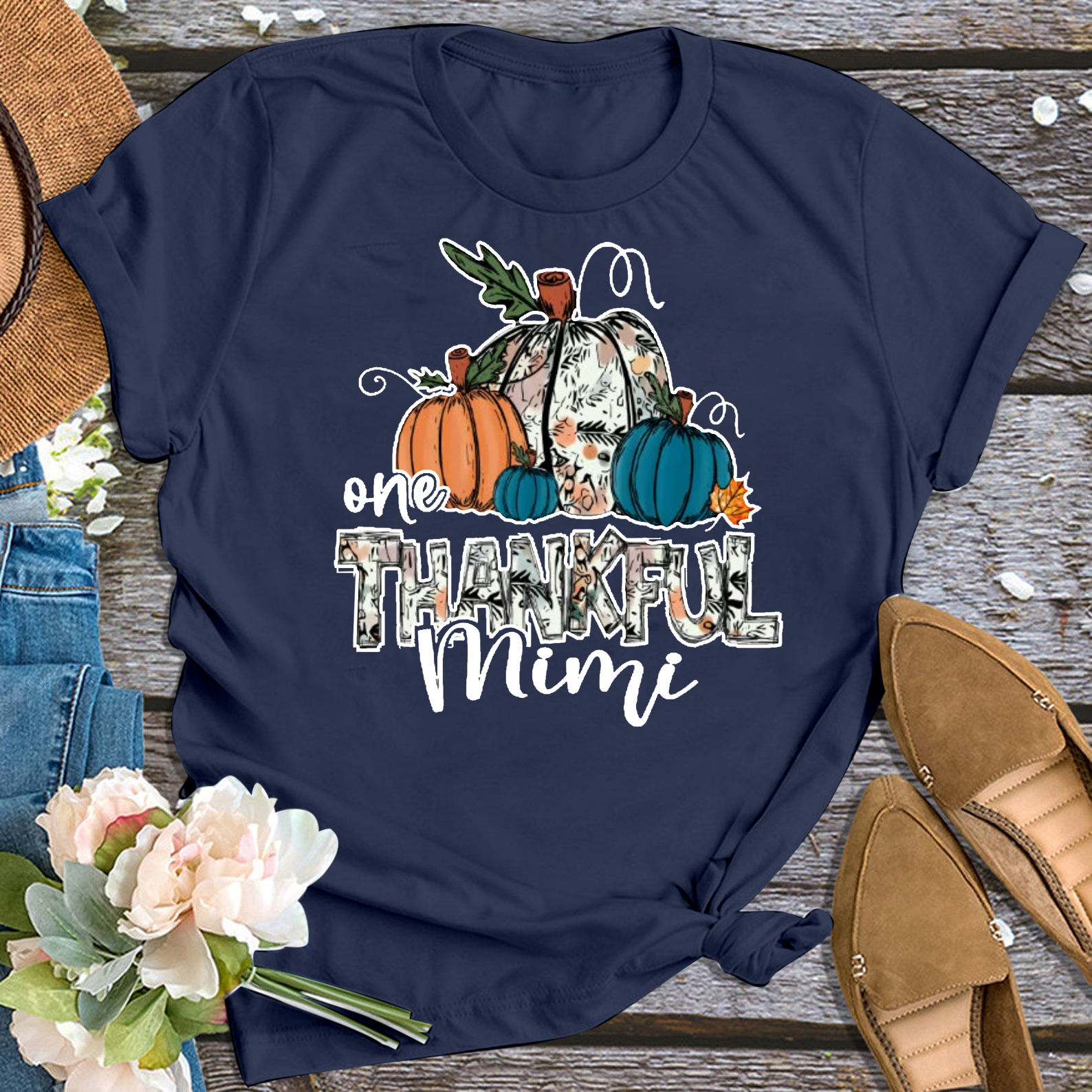 One Thankful Mimi Thanksgiving Personalized Grandma Shirt 
