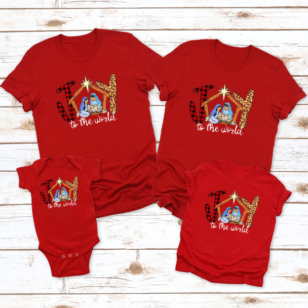 Joy to the World Christian Christmas Family Matching Shirt