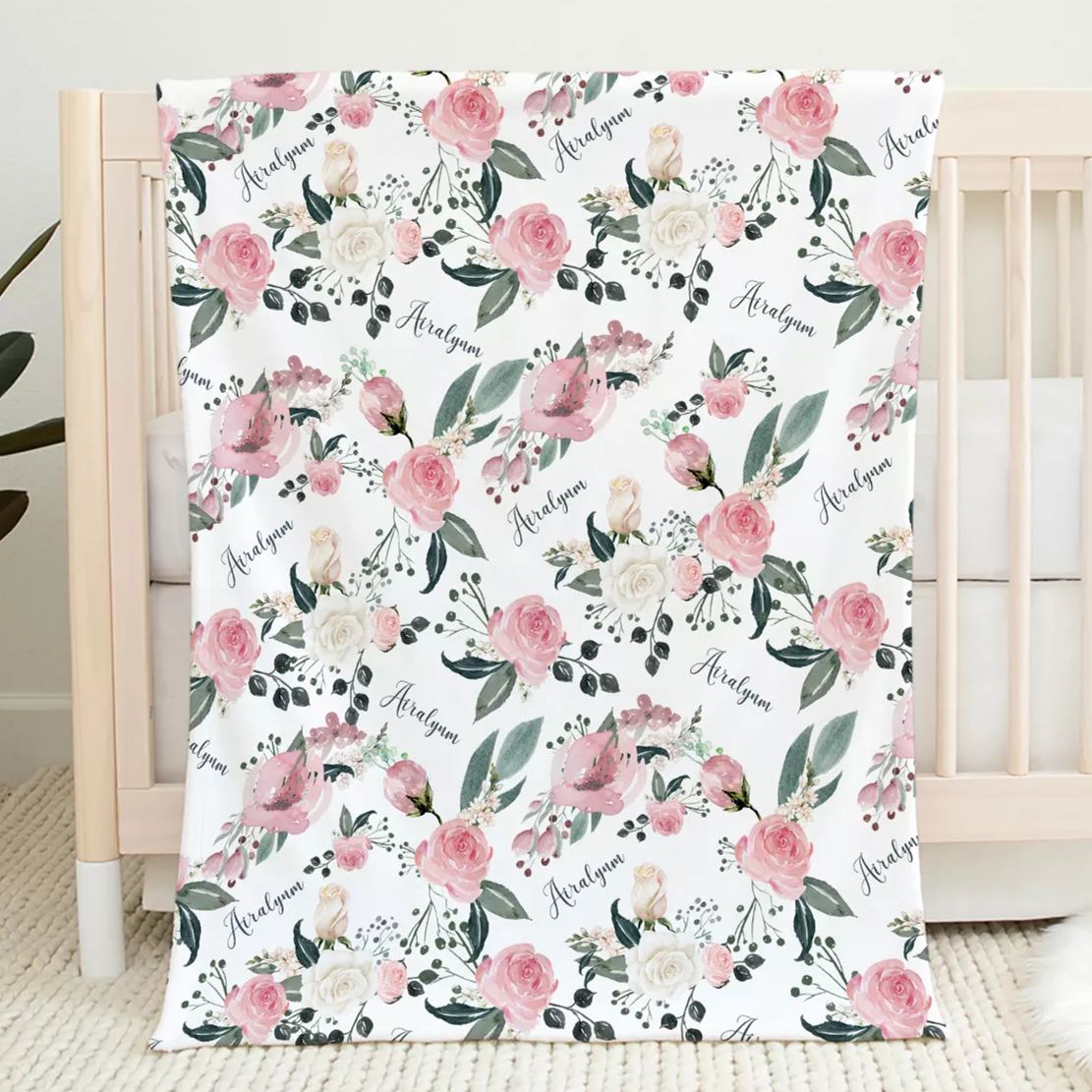 Floral  Personalized Baby Flannel Blanket