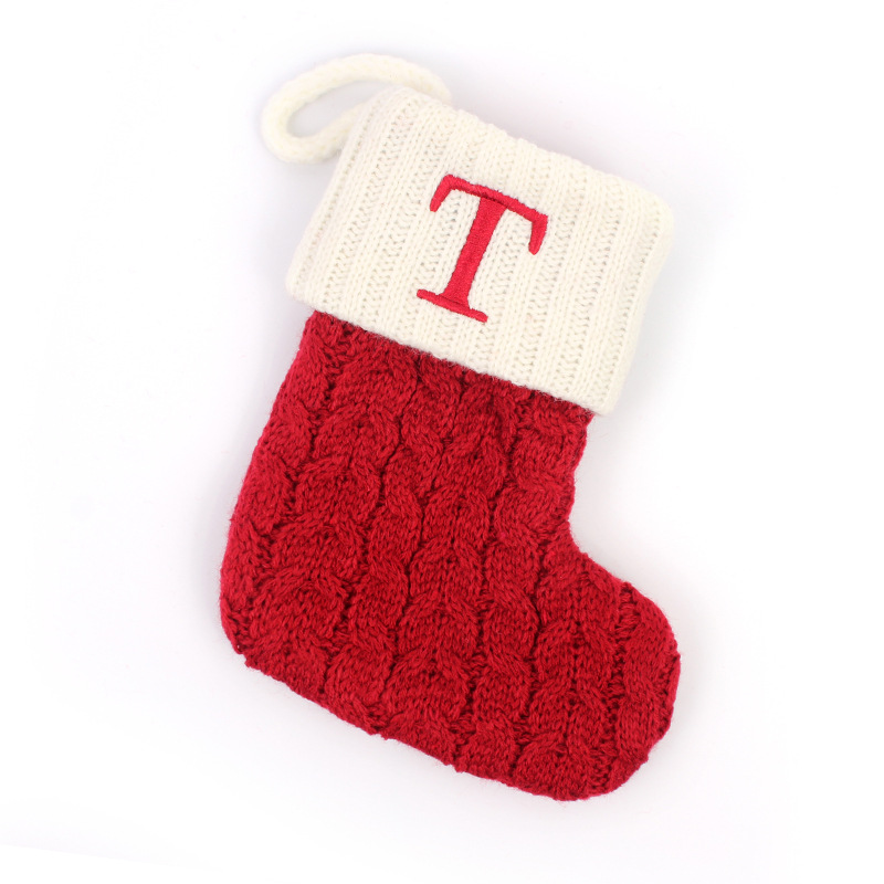 Christmas Socks Knitted Embroidered Alphabet Socks