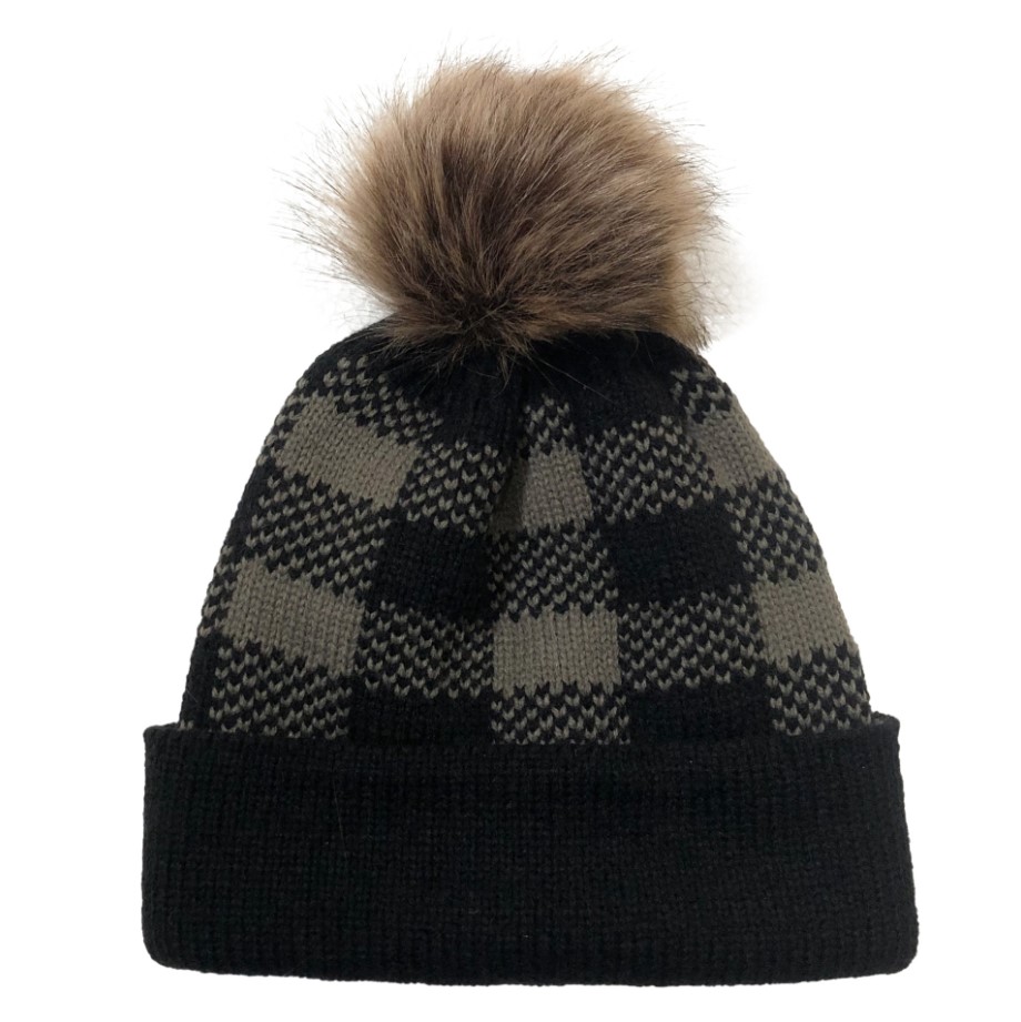 Christmas Plaid Detachable Pom Pom Knit Hat