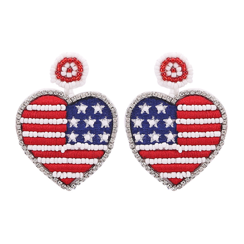 4th Of July American Flag Heart Patriotic Earrings