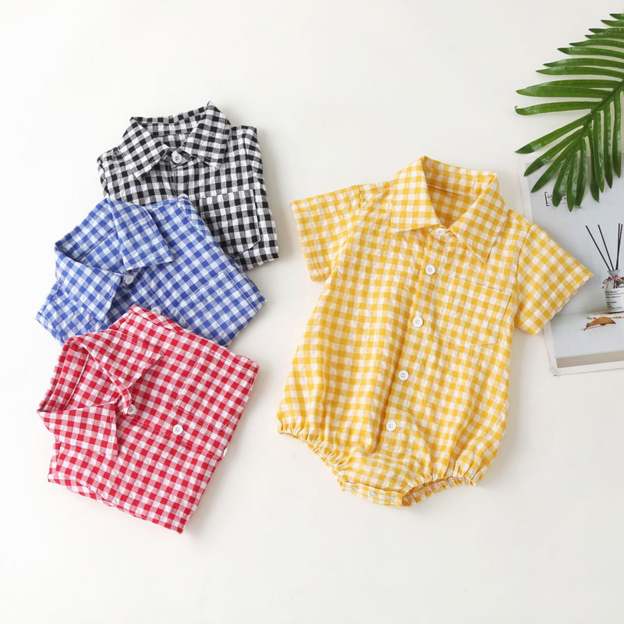 4 Colors Baby Boy Girl Collar Shirt Jumpsuit