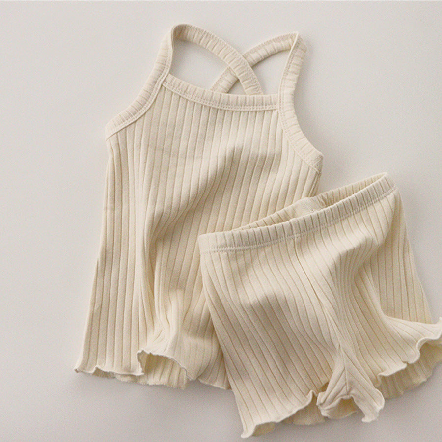 4 Colors Baby Girl Ribbed Short Set