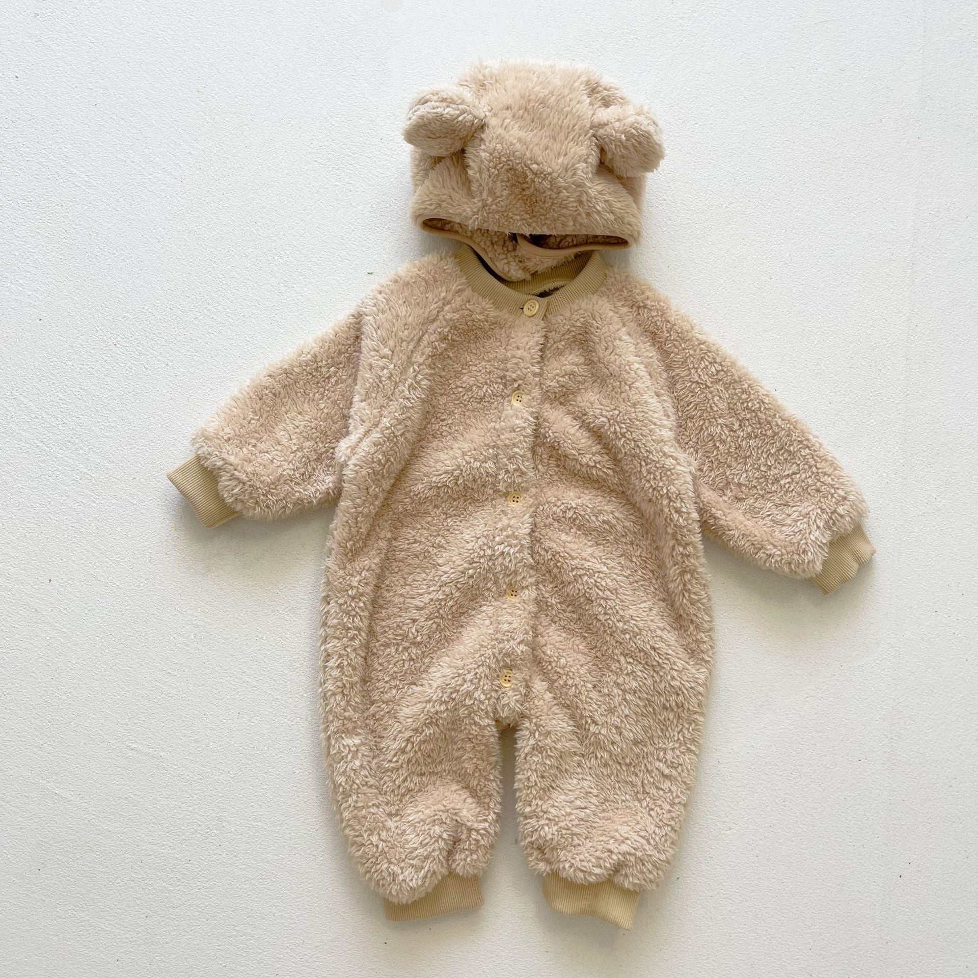 3 Colors Baby Fluffy Winter Romper With Bear Ears Hat