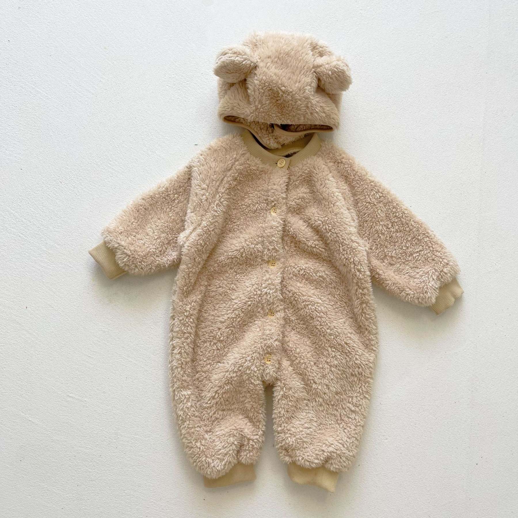 3 Colors Baby Fluffy Winter Romper With Bear Ears Hat