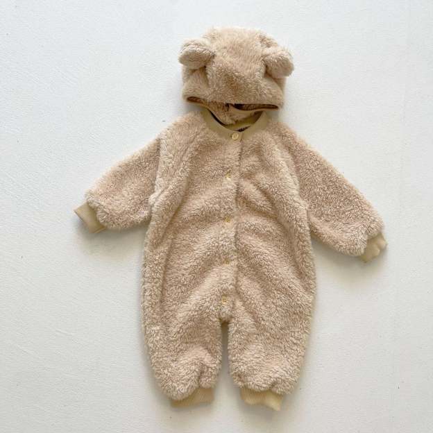 3 Colors Baby Fluffy Winter Romper With Bear Ears Hat