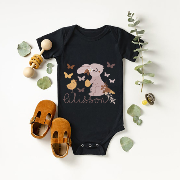 Personalized Butterfly Chick And Bunny Easter Bodysuit For Baby