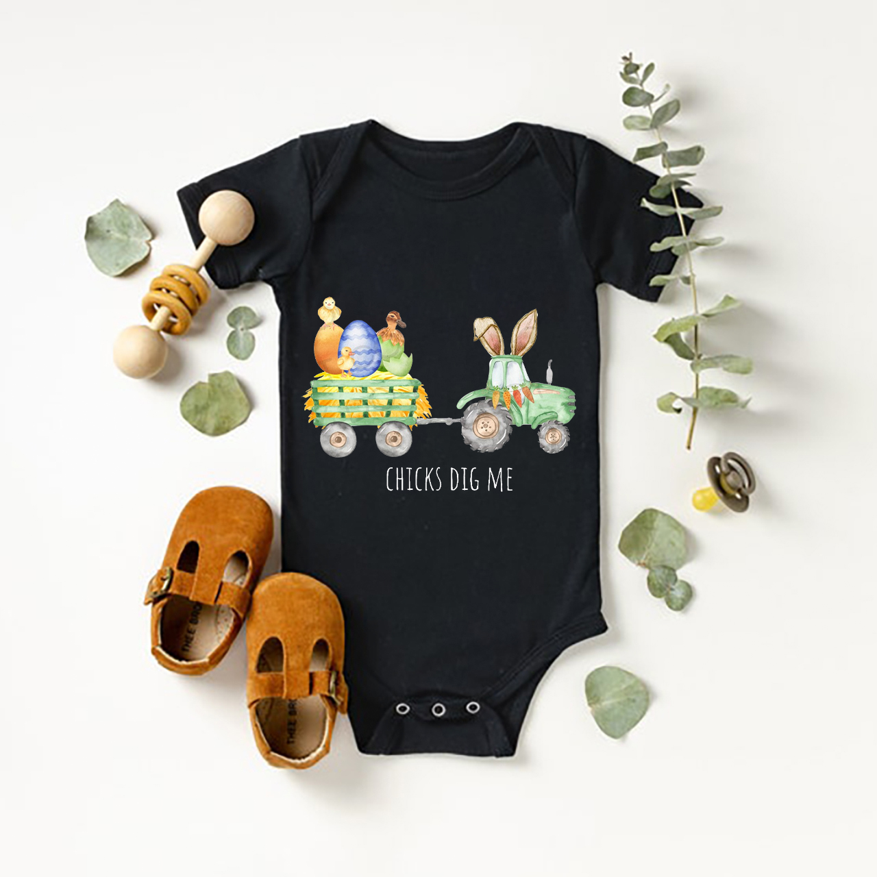 Chicks Dig Me Easter Tractor Bodysuit For Baby