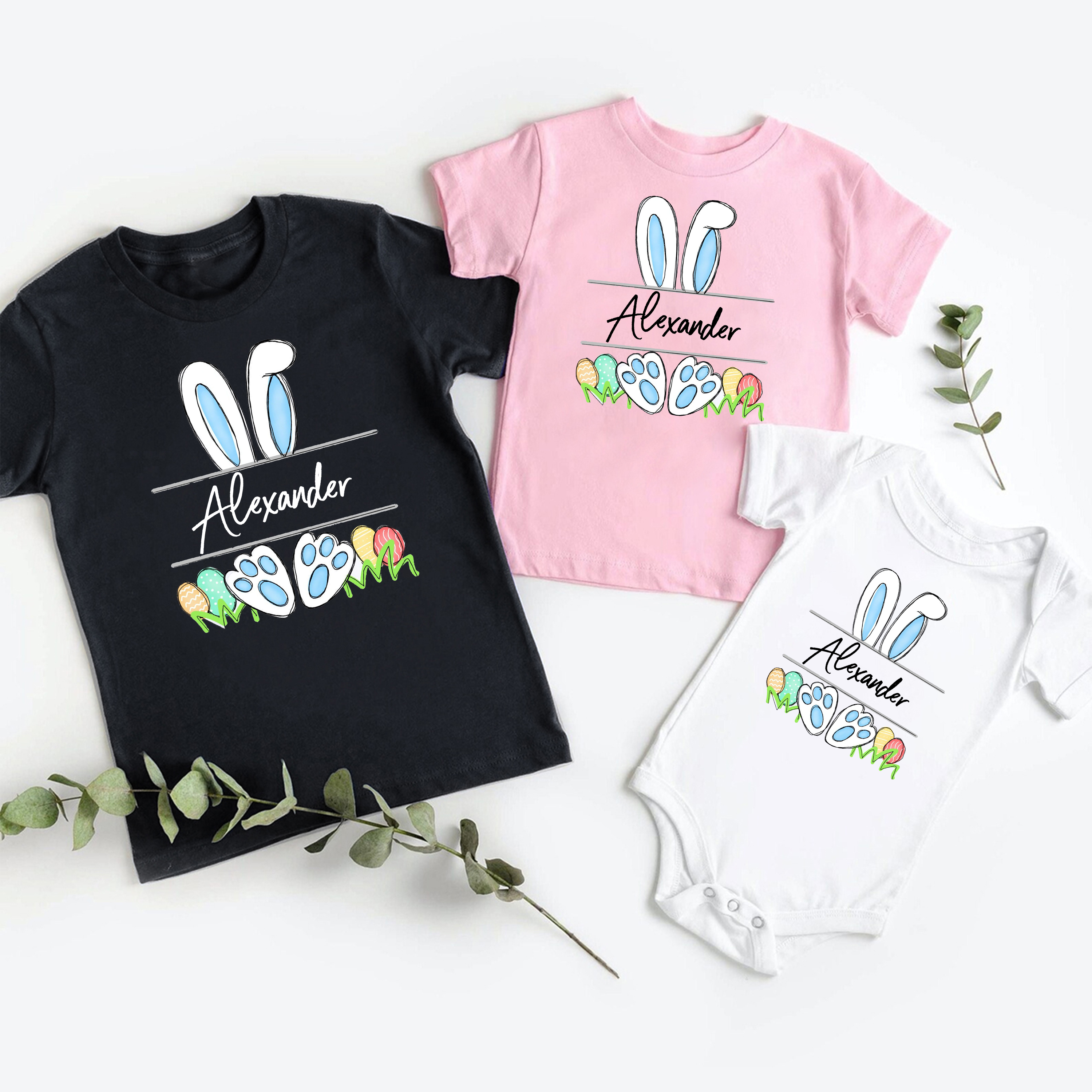 Personalized Blue Ears Easter Siblings Family Matching Shirt