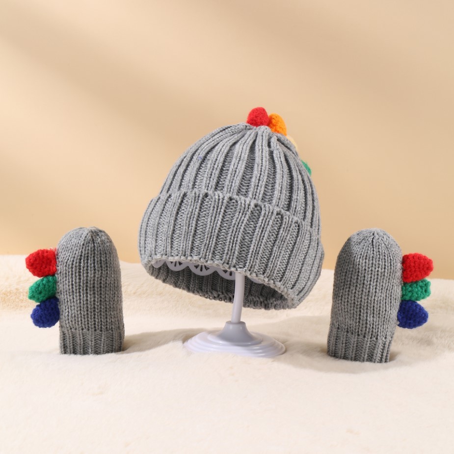 Cute Cartoon Dinosaur Woolen Hat Gloves Set