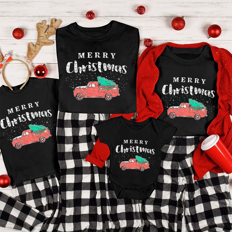 Red Tree Truck Christmas Family Shirt