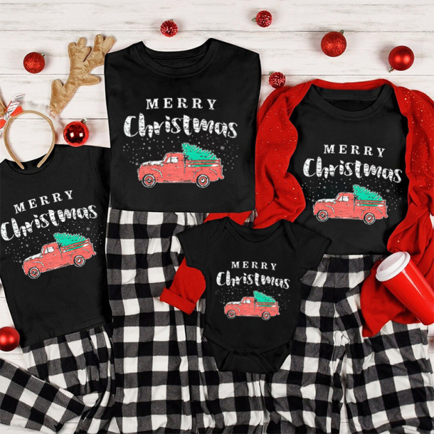 Red Tree Truck Christmas Family Shirt