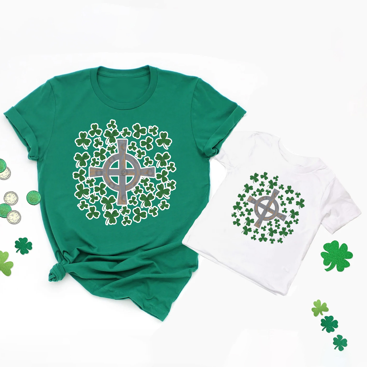 Celtic Cross and Shamrock St.Patrick's Day Matching Shirts