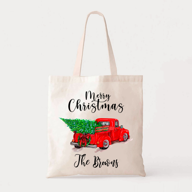 Personalized Family Truck Christmas Tote Bag