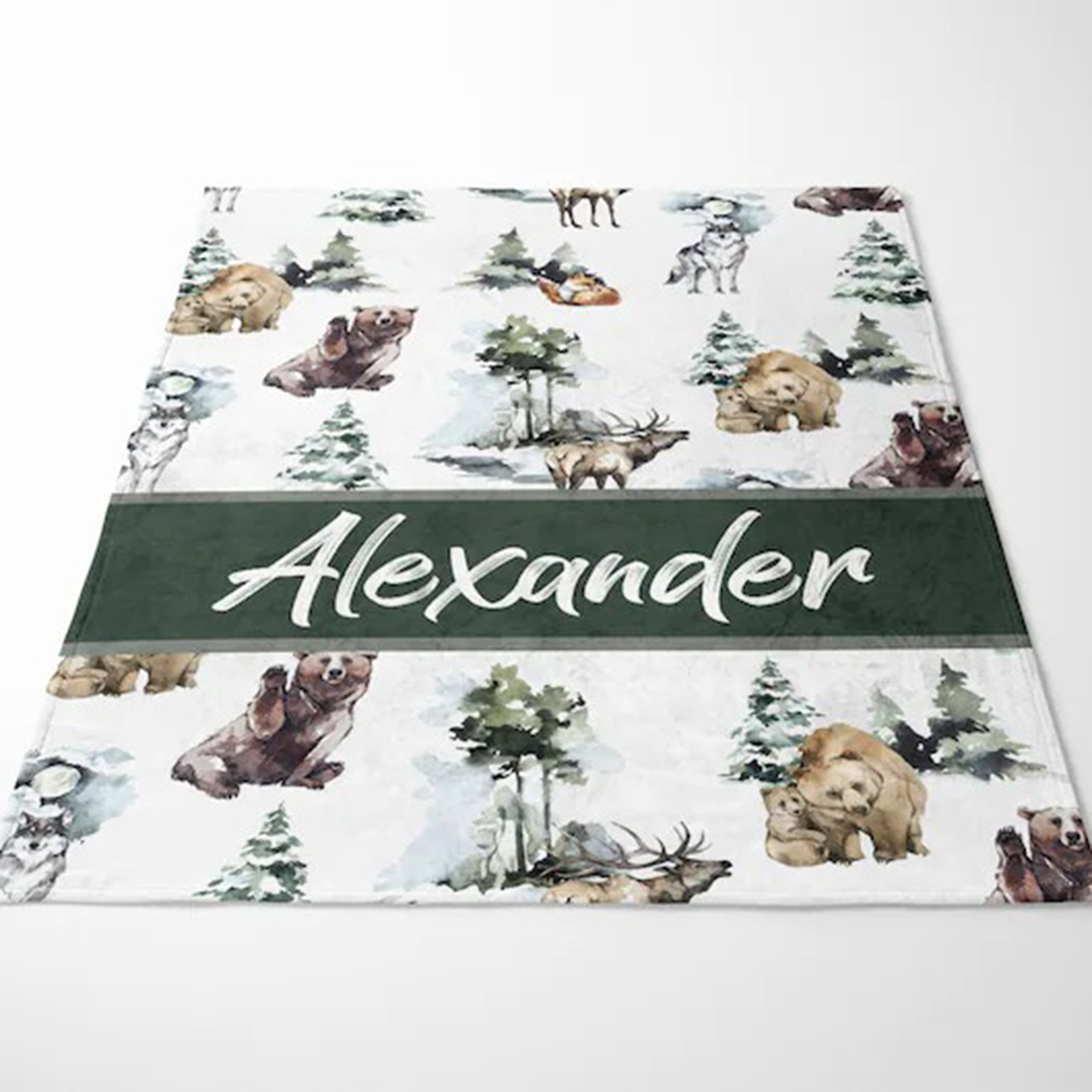 Personalized Woodland Animals Baby Boy Flannel Blanket