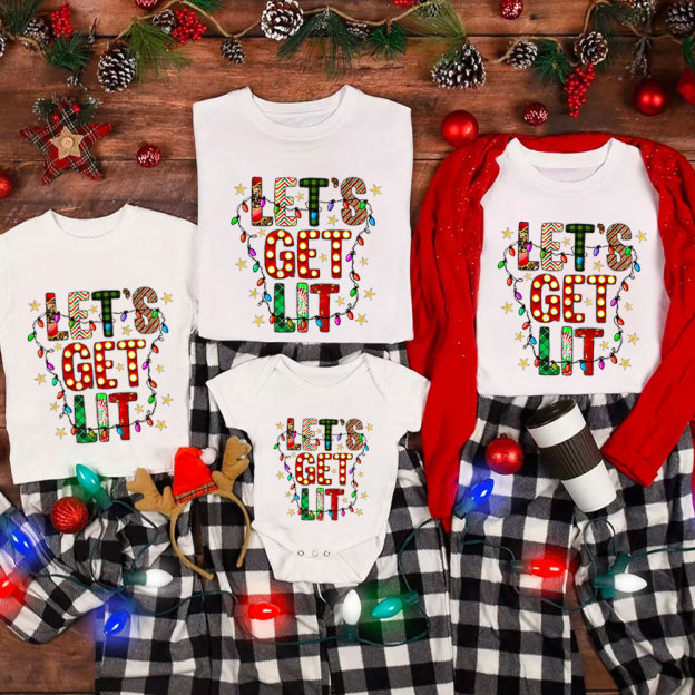 Let's Get Lit Christmas Family Matching Shirt