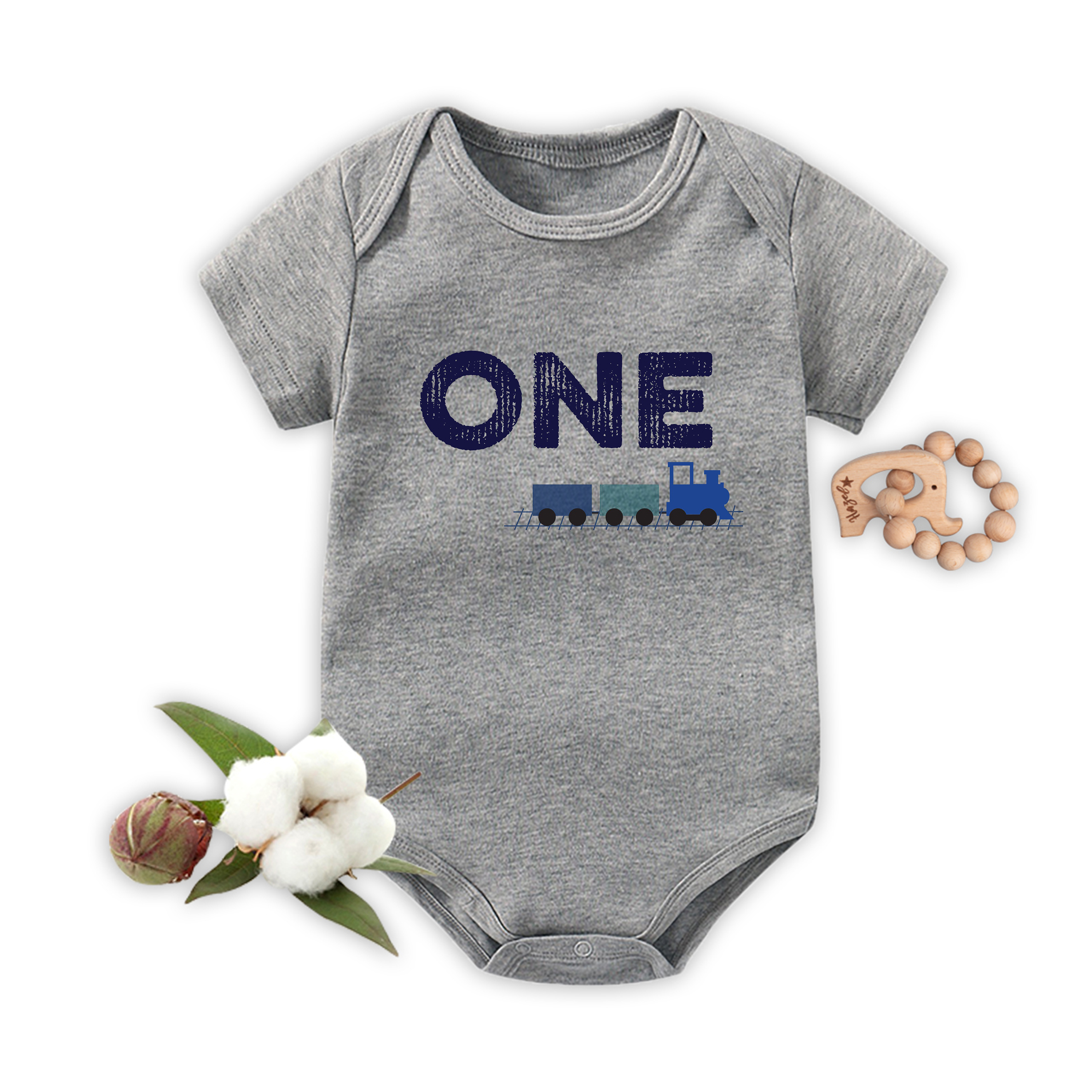 Blue Train Personalized Baby Bodysuit