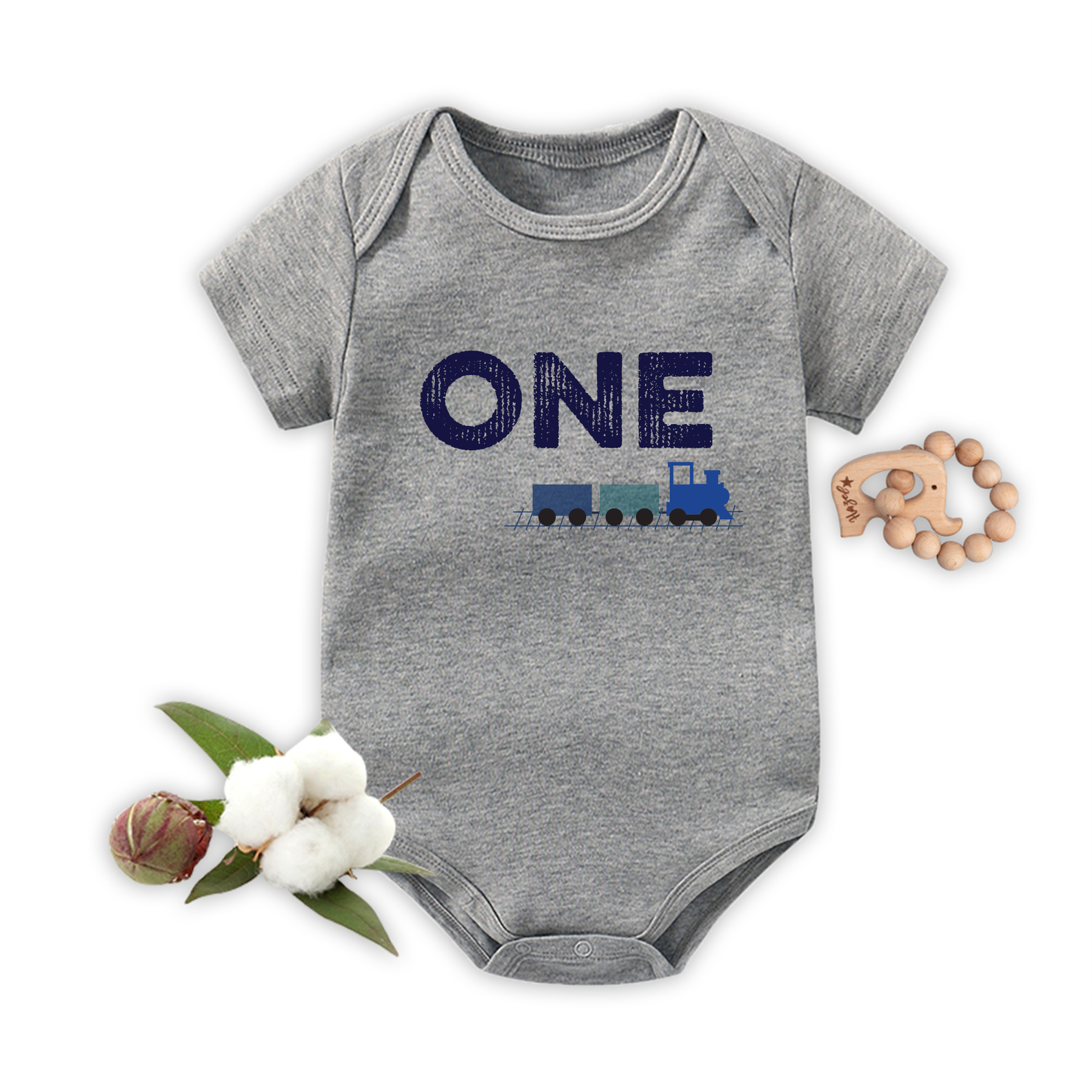 Blue Train Personalized Baby Bodysuit