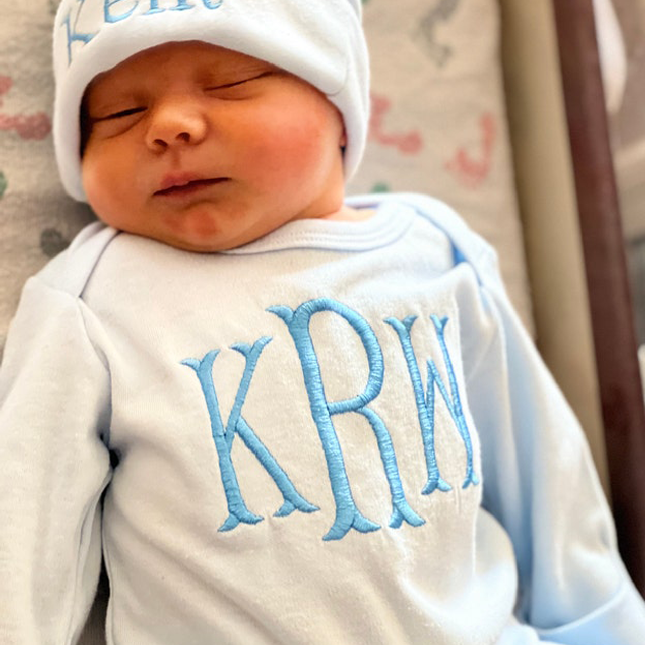 Light Blue Embroidery Rompers (Monogrammed)