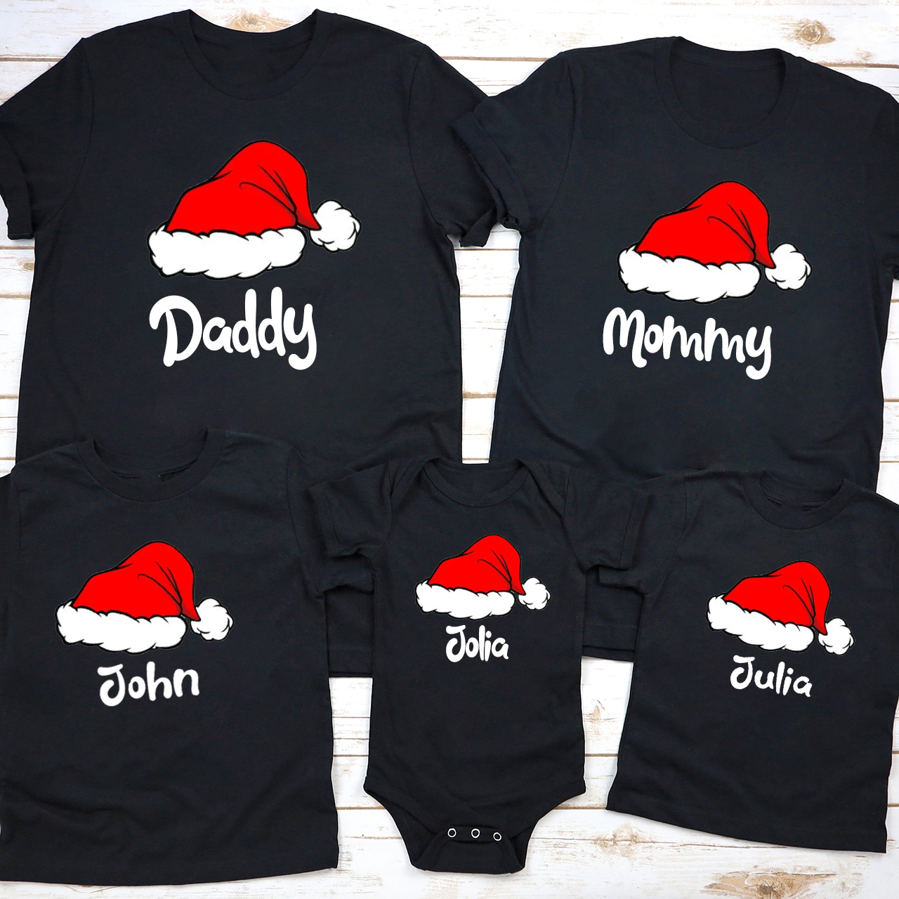 Red Santa Hat Custom Family T-Shirt
