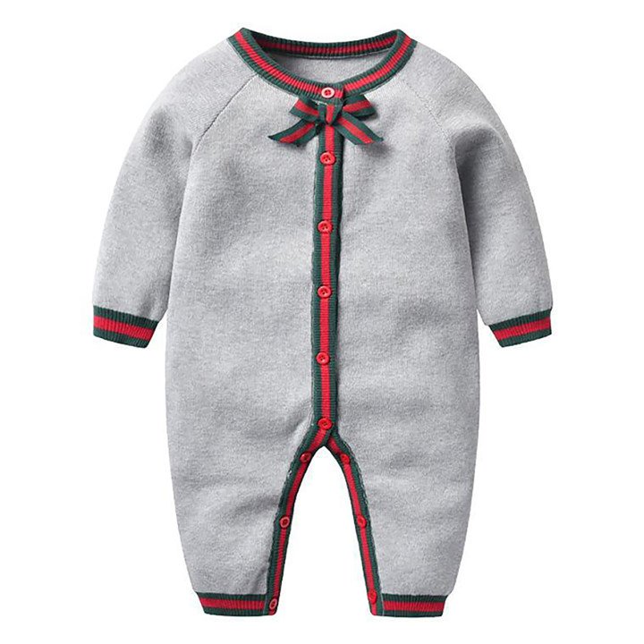 Baby Grey Rompers Bow Tie