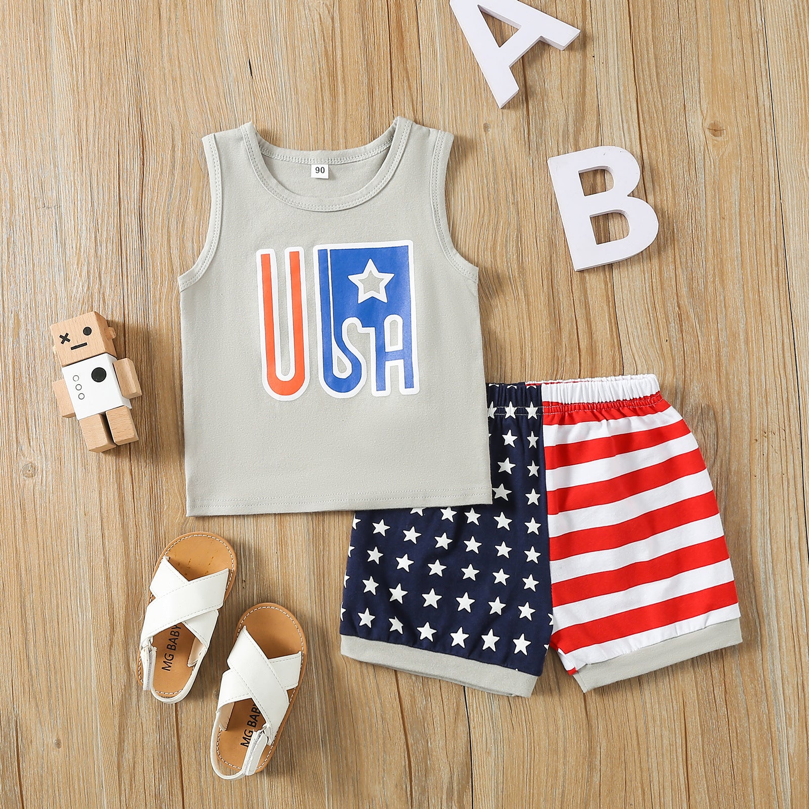 4th Of July USA Star Print Boy Outfit Set