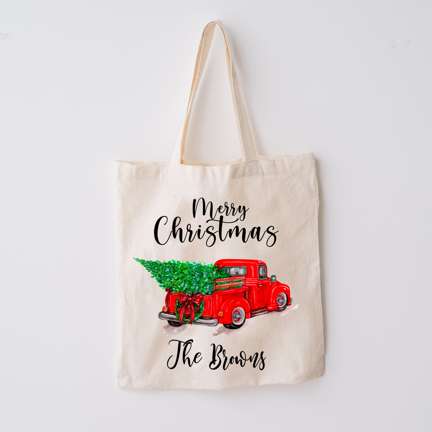 Personalized Family Truck Christmas Tote Bag