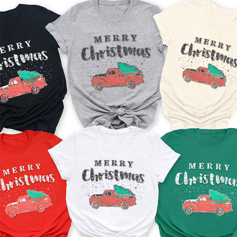Red Tree Truck Christmas Family Shirt