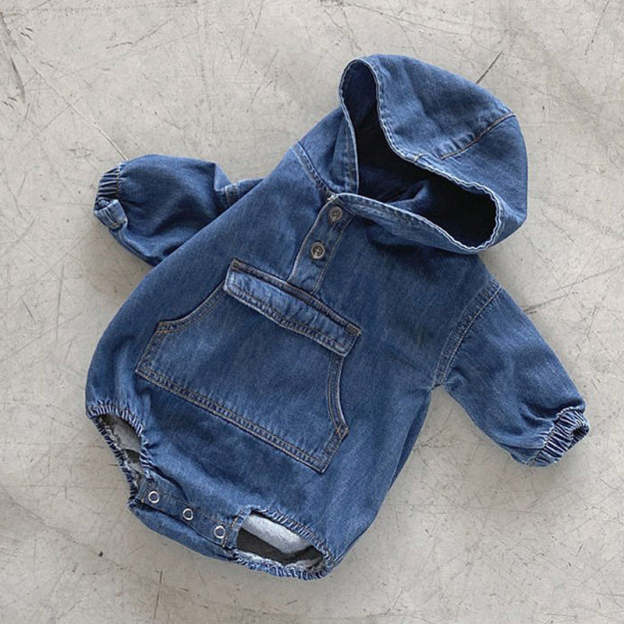 Hooded Denim Baby Jumpsuit Romper