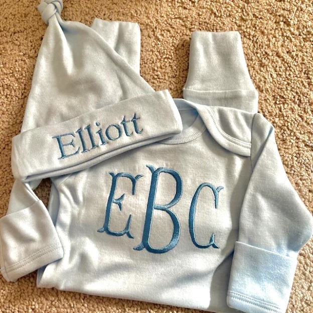 Light Blue Embroidery Rompers (Monogrammed)
