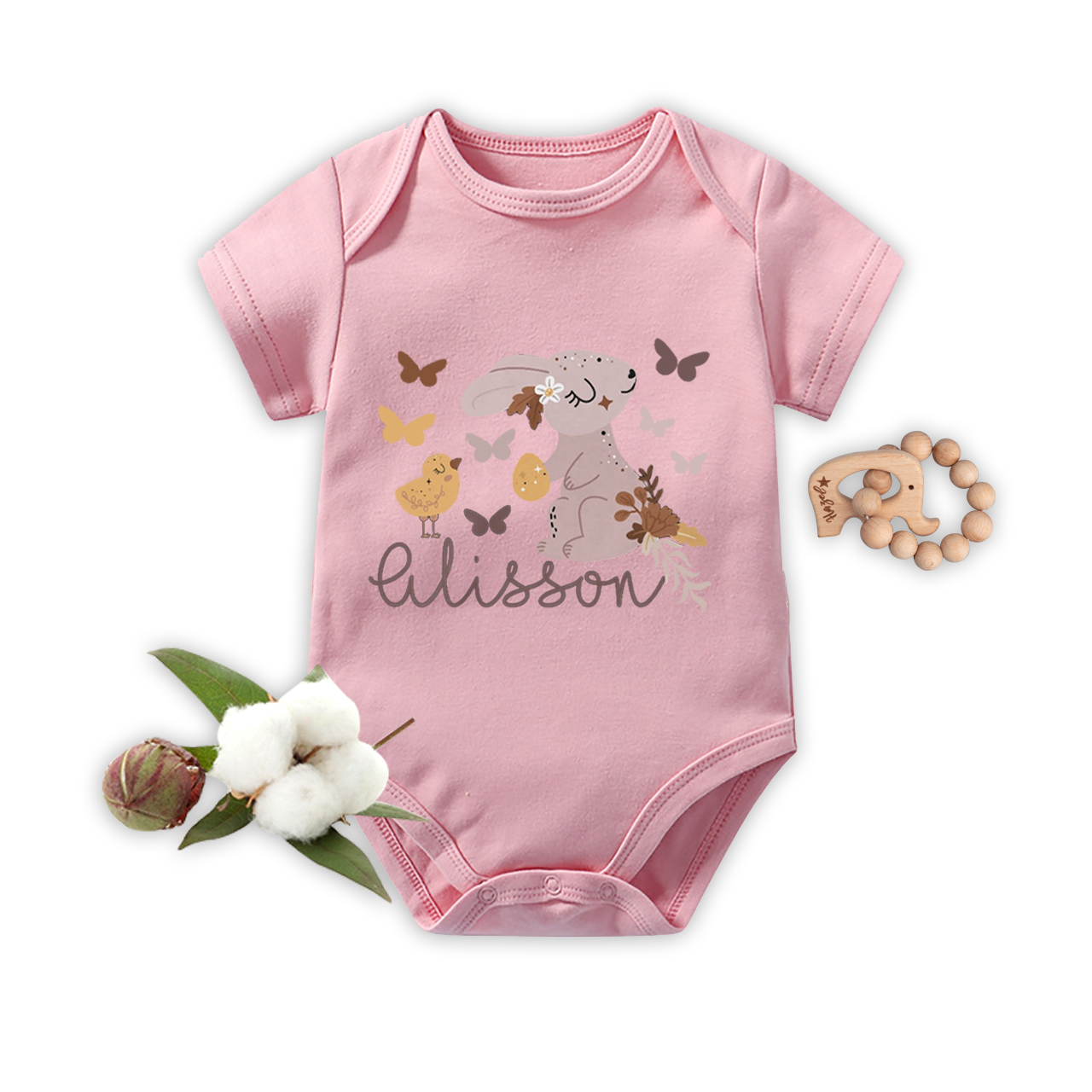 Personalized Butterfly Chick And Bunny Easter Bodysuit For Baby