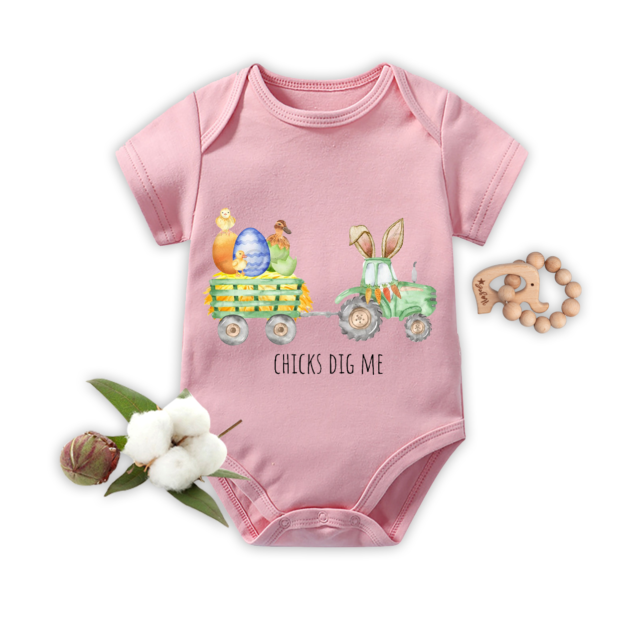 Chicks Dig Me Easter Tractor Bodysuit For Baby
