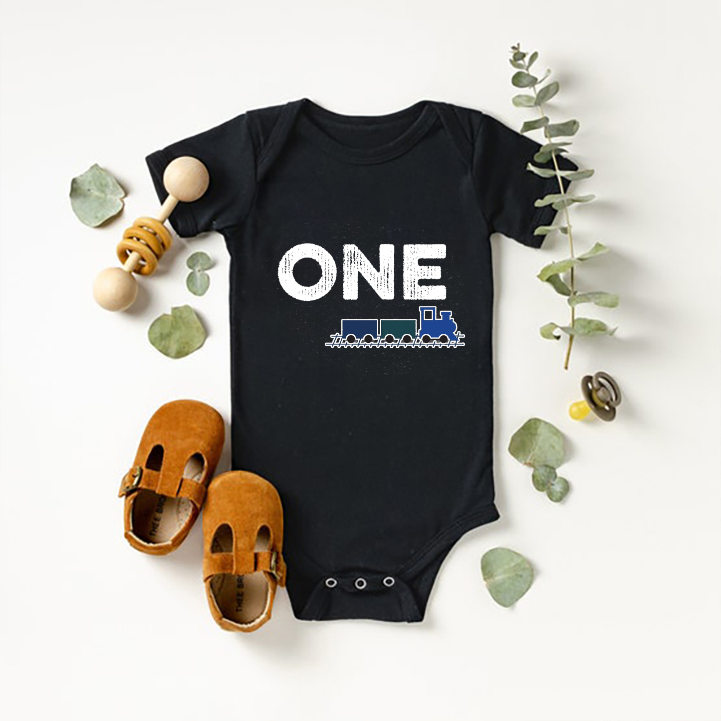Blue Train Personalized Baby Bodysuit