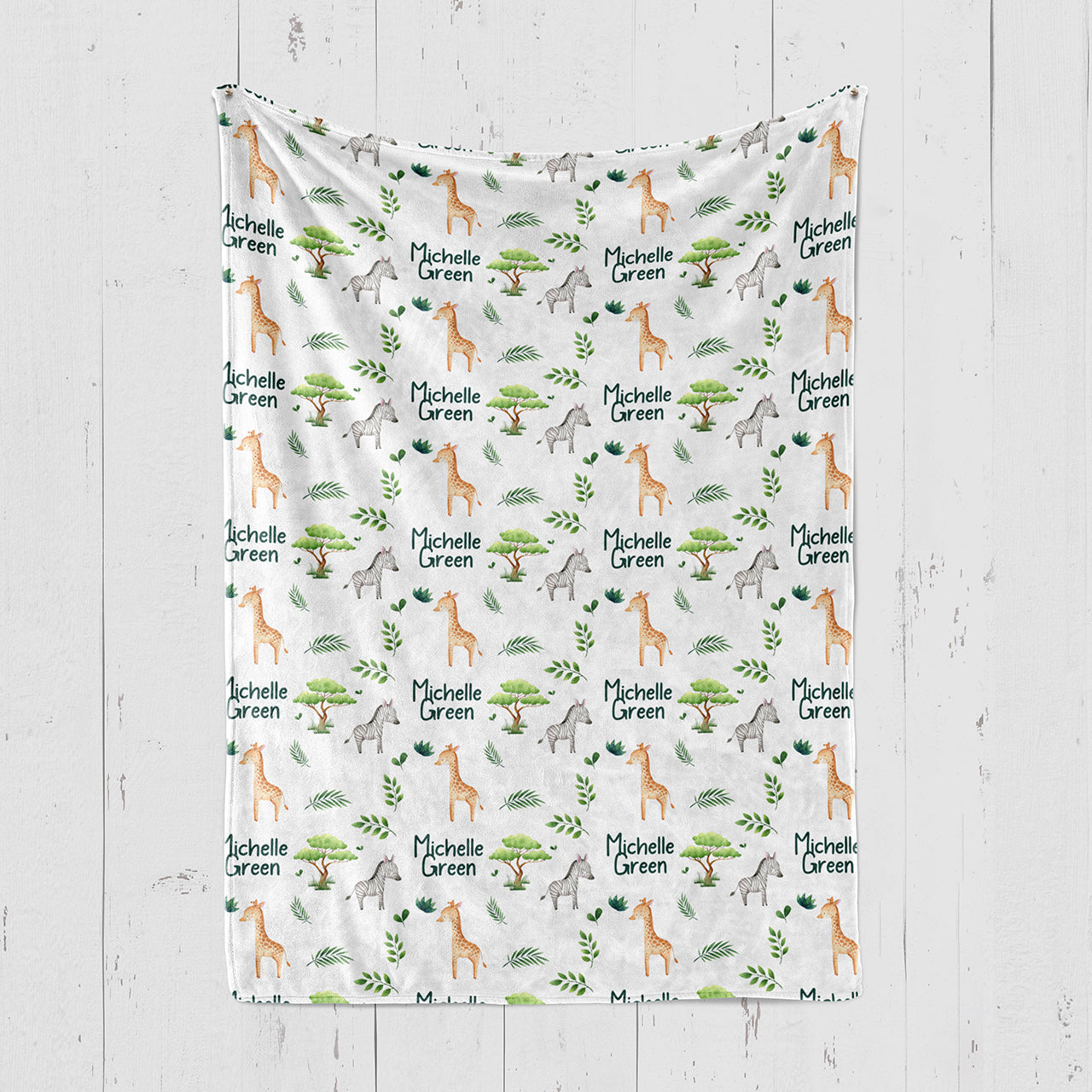 Personalized Zebra Giraffe Baby Flannel Blanket