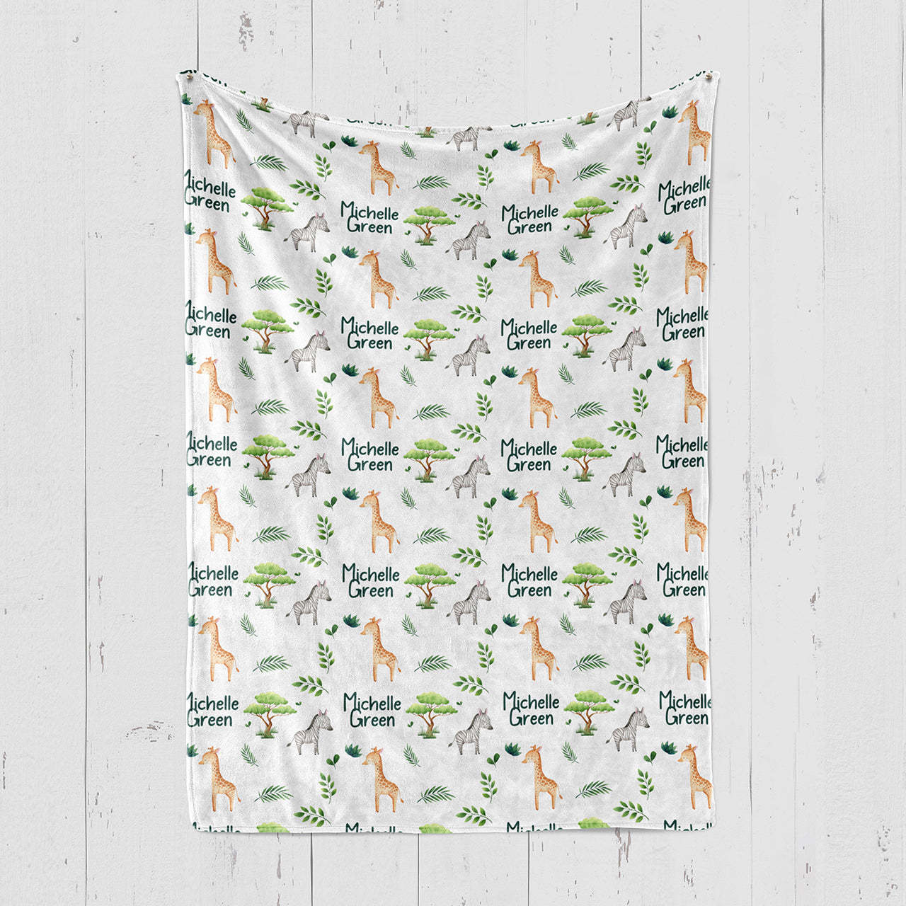 Personalized Zebra Giraffe Baby Flannel Blanket