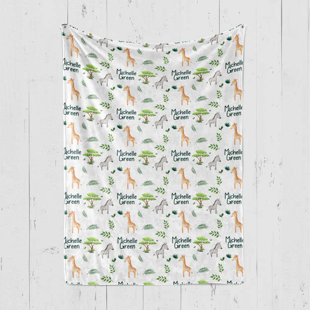 Personalized Zebra Giraffe Baby Flannel Blanket