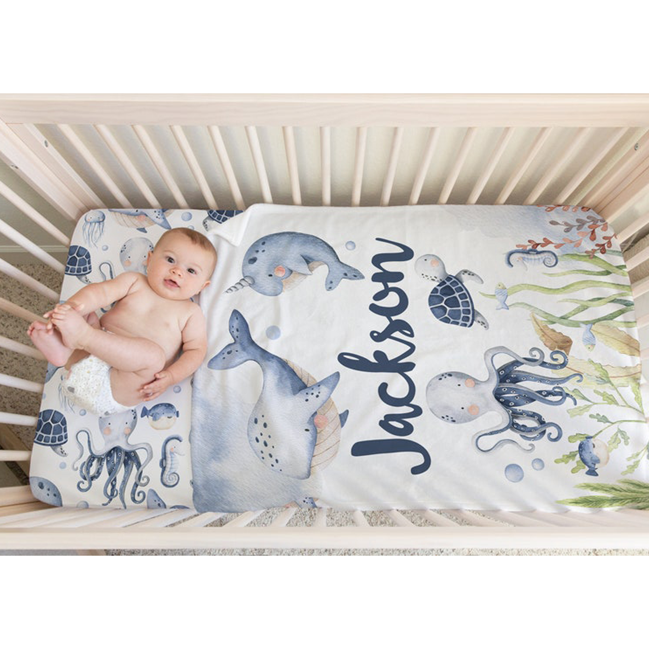 Personalized Ocean Baby Flannel Blanket