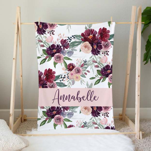 Personalized Vintage Floral Baby Flannel Blanket