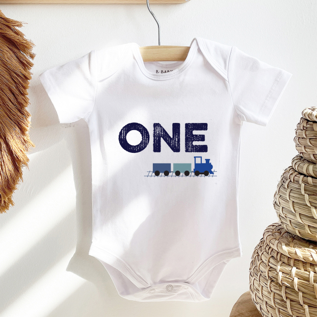 Blue Train Personalized Baby Bodysuit