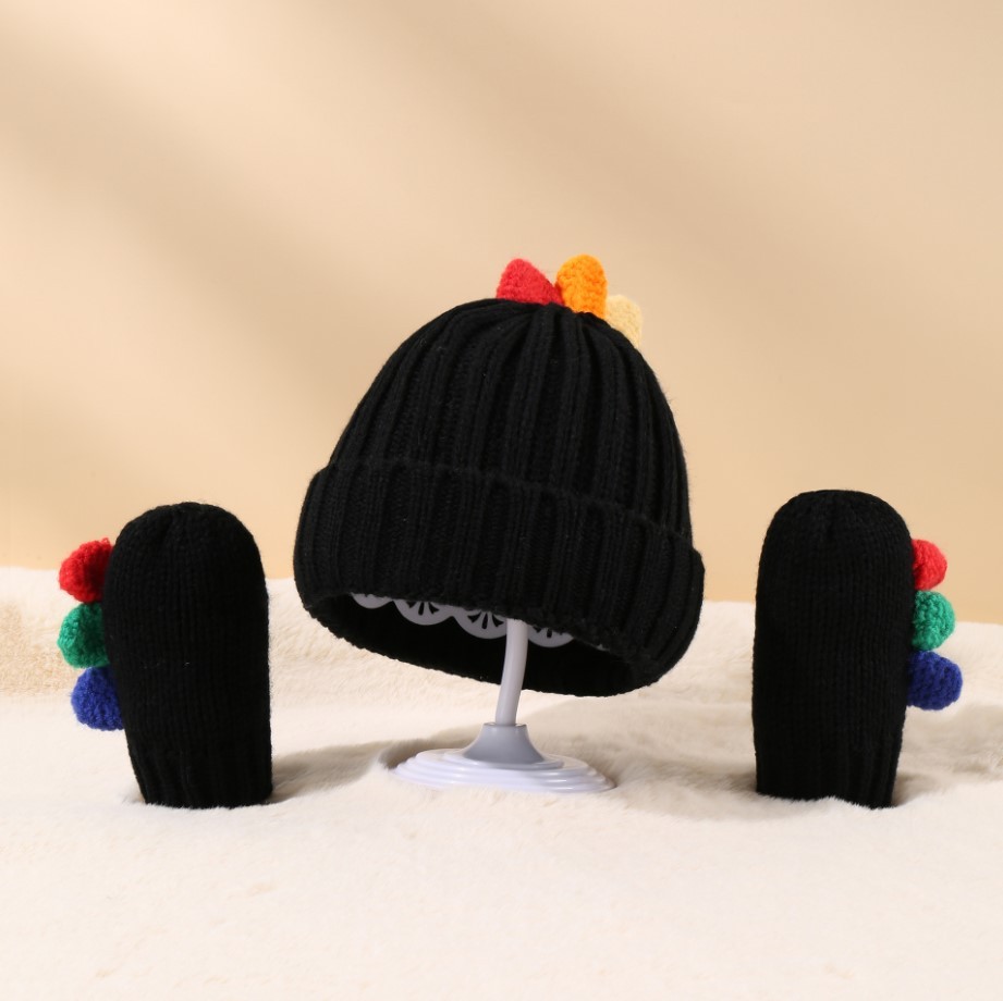 Cute Cartoon Dinosaur Woolen Hat Gloves Set