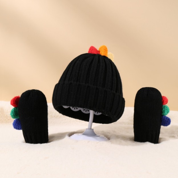Cute Cartoon Dinosaur Woolen Hat Gloves Set