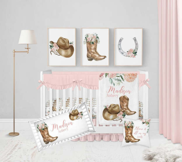 Personalized Western Cowgirl Baby Flannel Blanket