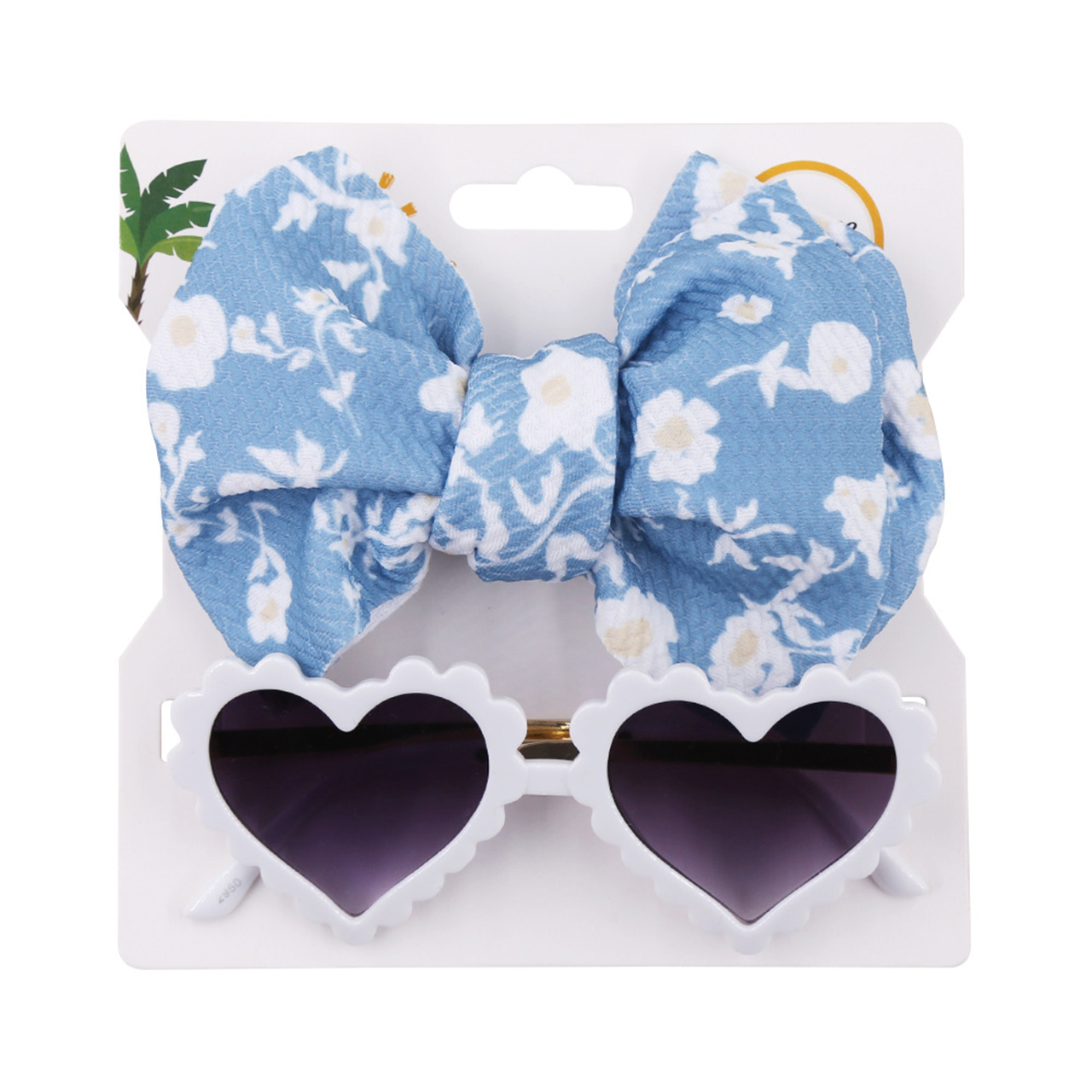 Baby Girl White Heart Sunglasses & Printed Headband 