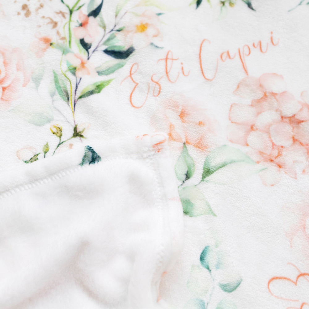 Personalized Name Pink Flower Blanket