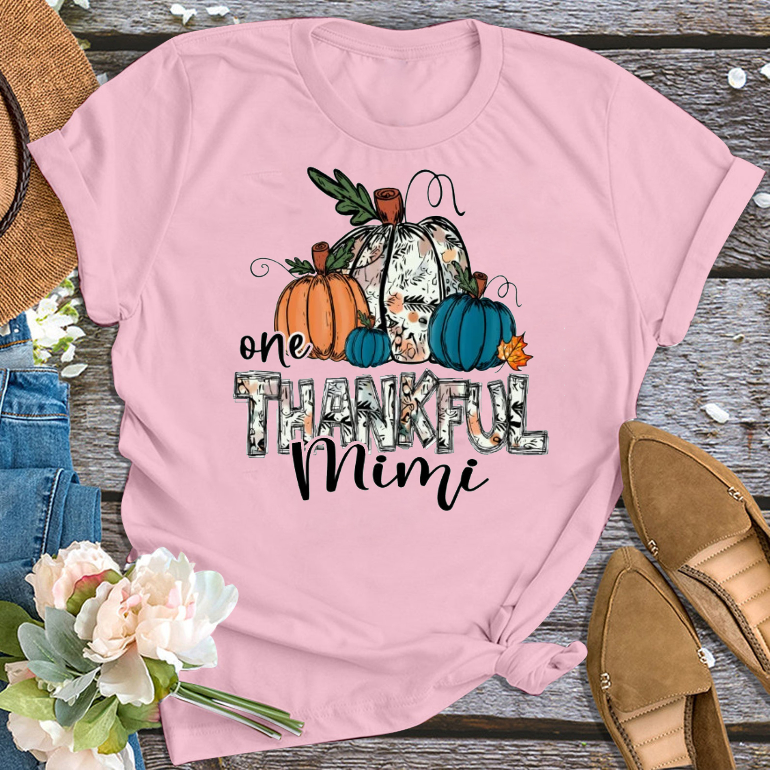 One Thankful Mimi Thanksgiving Personalized Grandma Shirt 